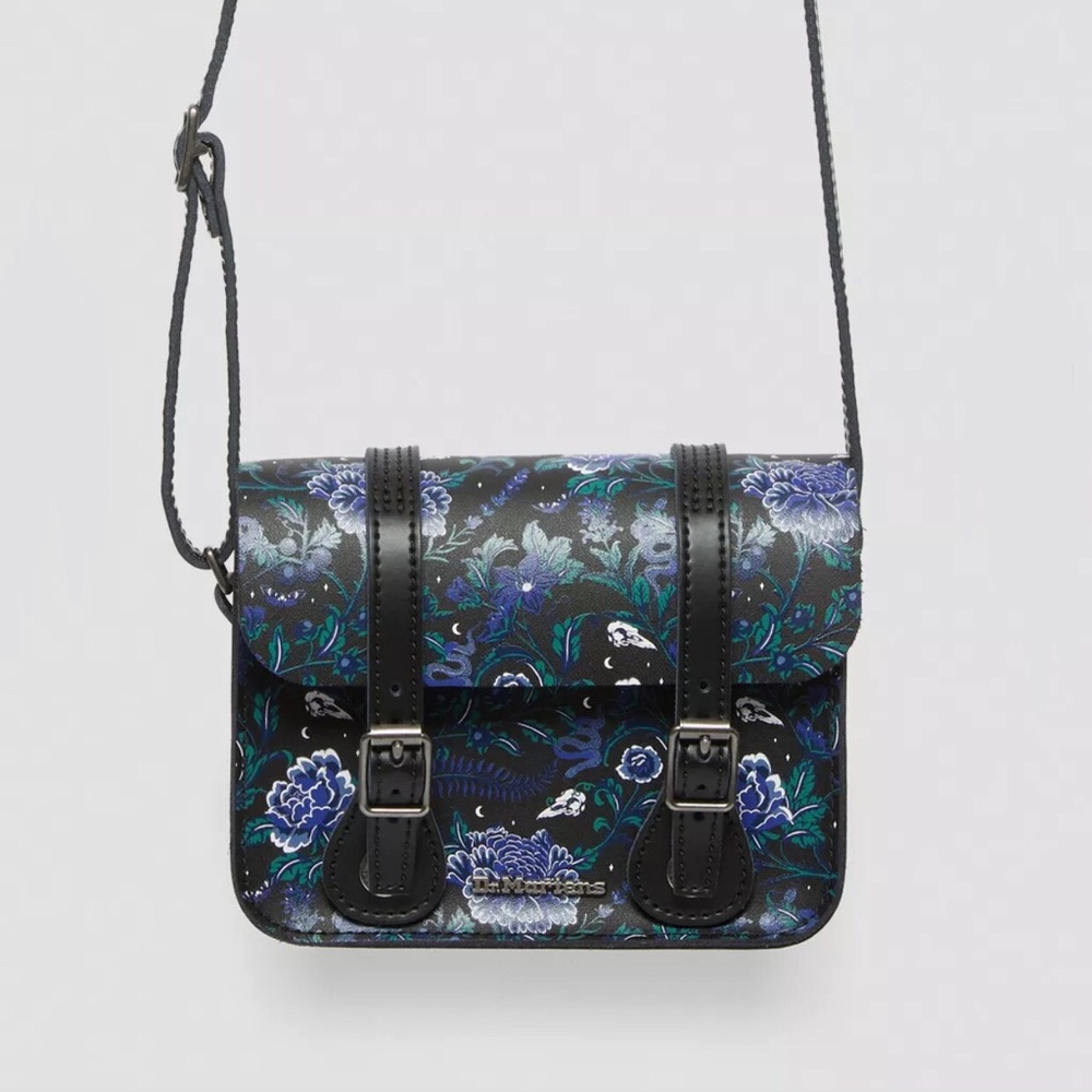 Dr Martens mystic Satchel Bag Floral Print Black Blue Green Leather Crossbody